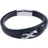 Trafalgar Infinity Triple Band Secure Clasp Leather Bracelet In Black And Silver