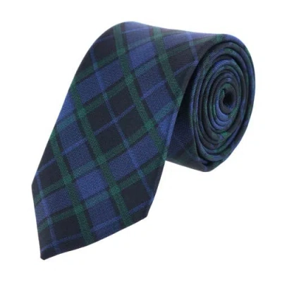 Trafalgar Ives Green And Navy Blackwatch Plaid Silk Necktie In Green And Navy Plaid