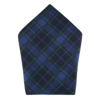 Trafalgar Ives Green And Navy Blackwatch Plaid Silk Pocket Square In Green And Navy Plaid