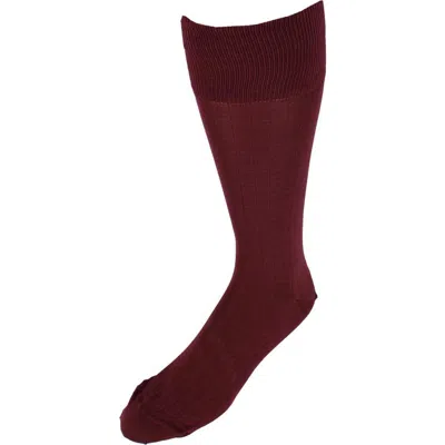 Trafalgar Jasper Mercerized Cotton Ribbed Mid-calf Solid Color Socks In Burgundy