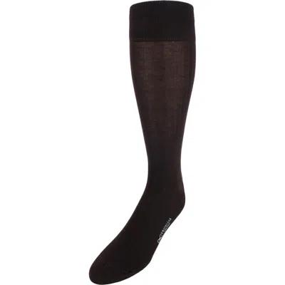 Trafalgar Jasper Mercerized Cotton Ribbed Mid-calf Solid Color Socks In Coffee Brown