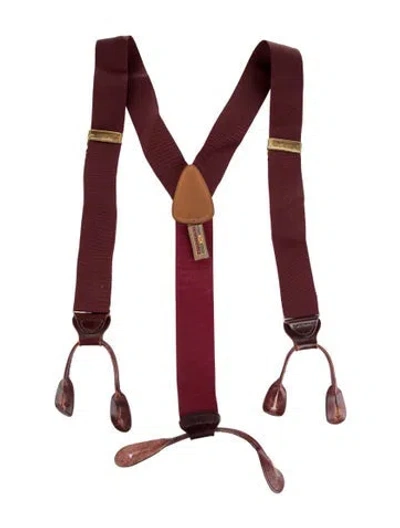 Pre-owned Trafalgar Leather Trim Button Loop Suspenders In Burgundy