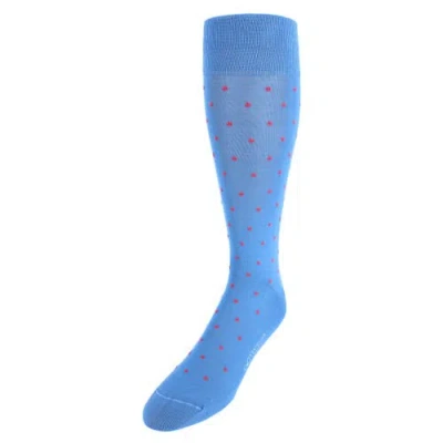 Trafalgar Leo Polka Dot Mercerized Cotton Mid-calf Socks In Light Blue With Coral Dots