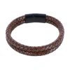 Trafalgar Loose Fit Simple 2 Band Braided Secure Clasp Leather Bracelet In Brown