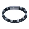 Trafalgar Loose Fit Thurgood Beaded And Braided Leather Secure Clasp Bracelet In Black