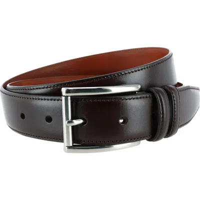 Trafalgar Lorenzo 32mm Dropped Edge Leather Dress Belt In Dark Brown