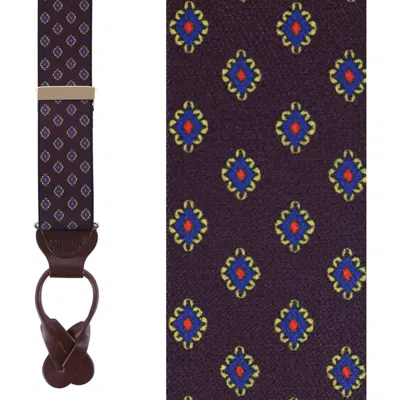 Trafalgar Luxe Diamond Elastic Button End Suspenders In Burgundy