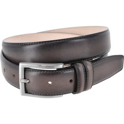Trafalgar Malik Burnished Feather Edged 32mm Leather Belt In Brown