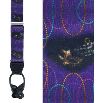 Trafalgar Mardi Gras Celebration Silk Button End Suspenders In Purple
