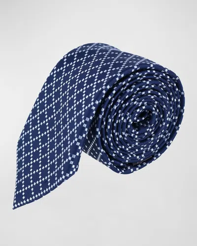 Trafalgar Men's Rowan Geometric Silk Tie In Blue