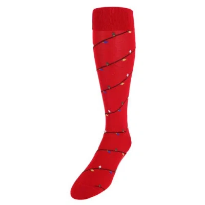 Trafalgar Merry Lights Over The Calf Christmas Mercerized Cotton Socks In Red