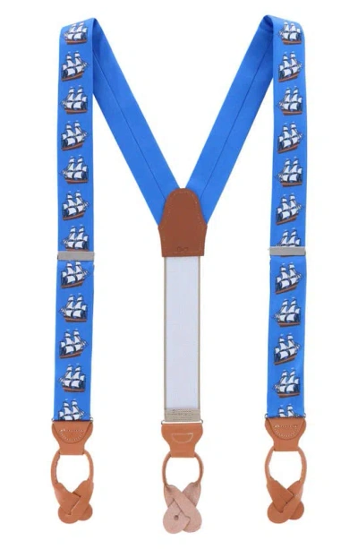 Trafalgar Nautical Print Silk Suspenders In Blue