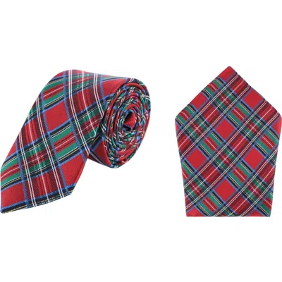 Trafalgar Nicholas Tartan Plaid Silk Necktie And Pocket Square Bundle In Gray