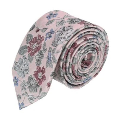 Trafalgar Nico Subtle Vine And Flower Patterned Silk Necktie In Pale Pink With Grey