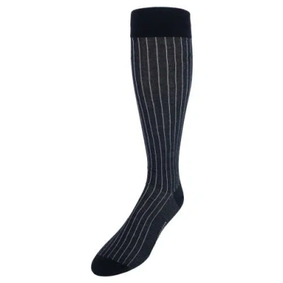 Trafalgar Nigel Over The Calf Vertical Stripe Mercerized Cotton Socks In Black With Grey Stripe