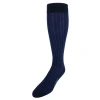 Trafalgar Nigel Over The Calf Vertical Stripe Mercerized Cotton Socks In Navy With Blue Stripe