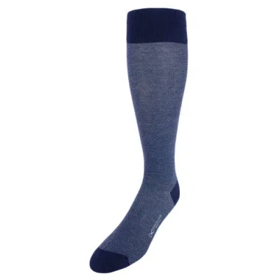 Trafalgar Noah Nail Head Design Over The Calf Mercerized Cotton Socks In Navy And Light Blue