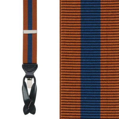 Trafalgar Oliver Striped Suspenders In Rust Blue