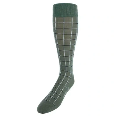 Trafalgar Oscar Windowpane Merino Wool Mid-calf Socks In Green With Black And Cream