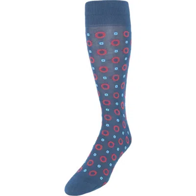 Trafalgar Redondo Circular Patterned Mid-calf Mercerized Cotton Socks In Blue