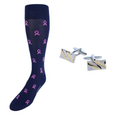 Trafalgar Rhodium And Gold Cufflinks And Mid-calf Awareness Socks In Silver