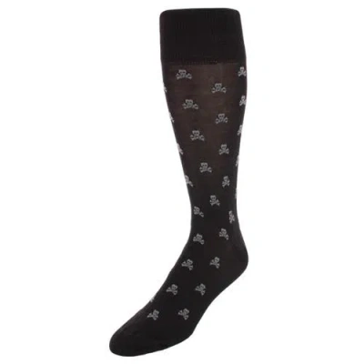 Trafalgar Rodger Skull And Cross Bones Mercerized Cotton Mid-calf Socks In Black