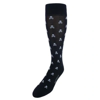 Trafalgar Rodger Skull And Cross Bones Mercerized Cotton Mid-calf Socks In Black