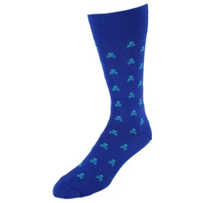 Trafalgar Rodger Skull And Cross Bones Mercerized Cotton Mid-calf Socks In Blue
