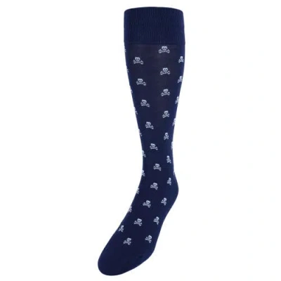 Trafalgar Rodger Skull And Cross Bones Mercerized Cotton Mid-calf Socks In Navy