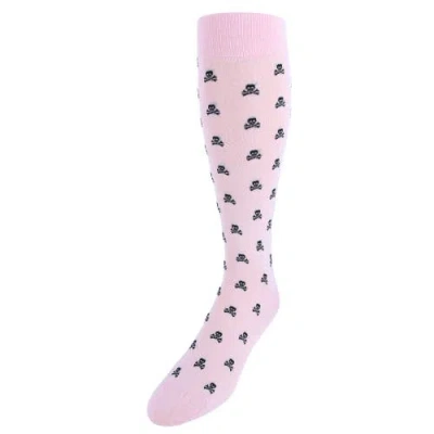 Trafalgar Rodger Skull And Cross Bones Over The Calf Mercerized Cotton Socks In Pink