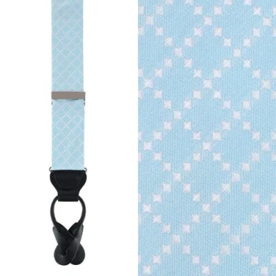 Trafalgar Rowan Geometric Pattern Silk Button End Suspenders In Light Blue