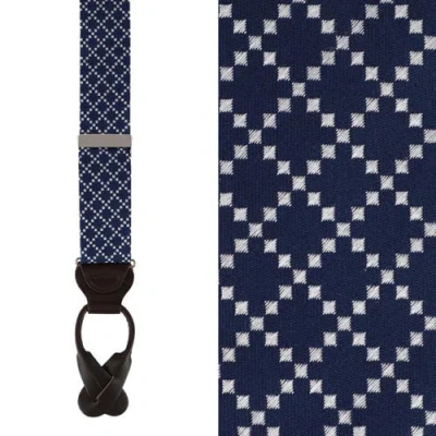 Trafalgar Rowan Geometric Pattern Silk Button End Suspenders In Navy