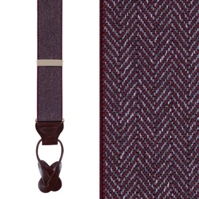 Trafalgar Silas Classic Herringbone Elastic Button End Suspenders In Burgundy
