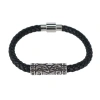Trafalgar Silver Filigree Pattern On Black Leather Bracelet In Black