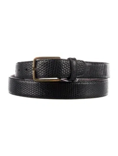 Pre-owned Trafalgar Skinny Embossed Leather Belt In Black