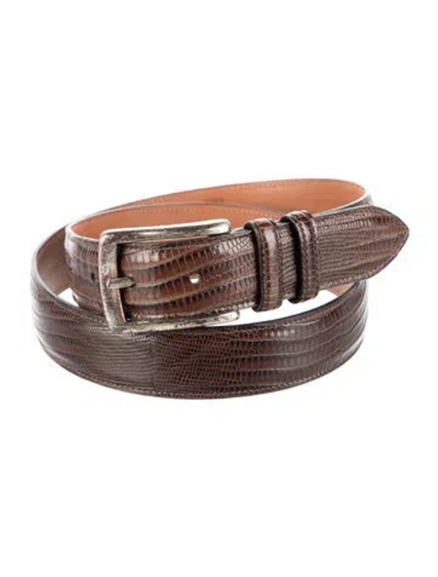 Pre-owned Trafalgar Skinny Embossed Leather Waist Belt In Brown