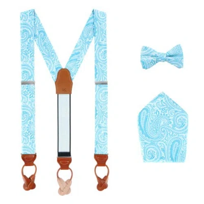 Trafalgar Sobee Paisley Brace Bow Tie & Pocket Square Set In Light Blue