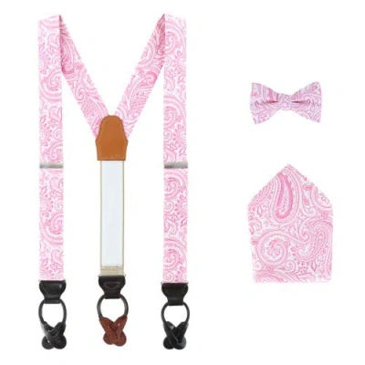 Trafalgar Sobee Paisley Brace Bow Tie & Pocket Square Set In Pink