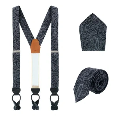 Trafalgar Sobee Paisley Brace Necktie & Pocket Square In Black