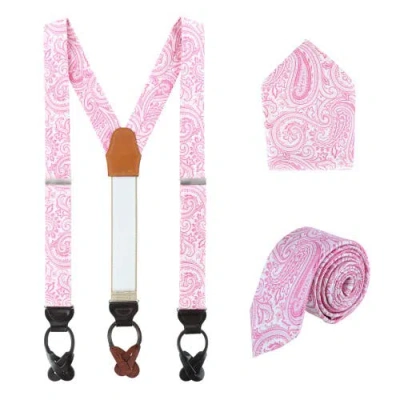 Trafalgar Sobee Paisley Brace Necktie & Pocket Square In Pink