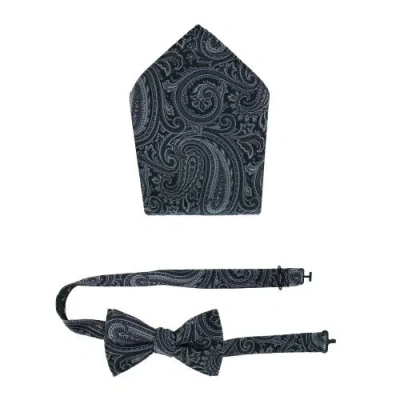Trafalgar Sobee Paisley Silk Bow Tie & Pocket Square Set In Black