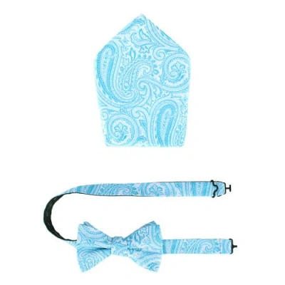 Trafalgar Sobee Paisley Silk Bow Tie & Pocket Square Set In Light Blue