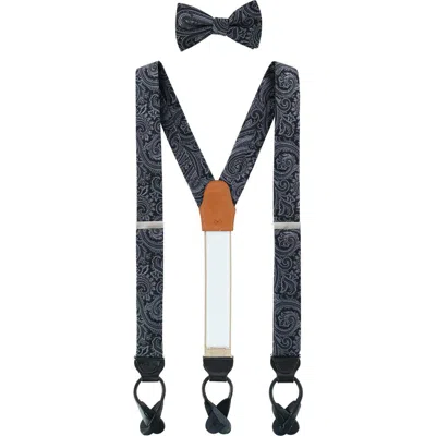 Trafalgar Sobee Paisley Silk Brace And Bow Tie Set In Black