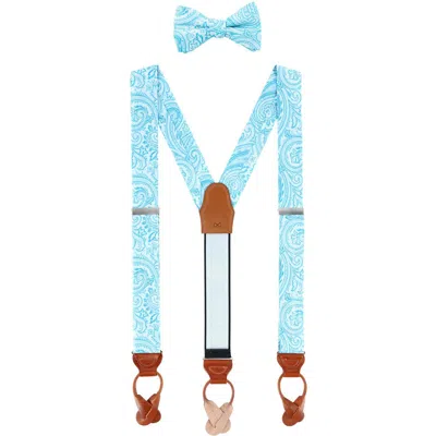 Trafalgar Sobee Paisley Silk Brace And Bow Tie Set In Light Blue