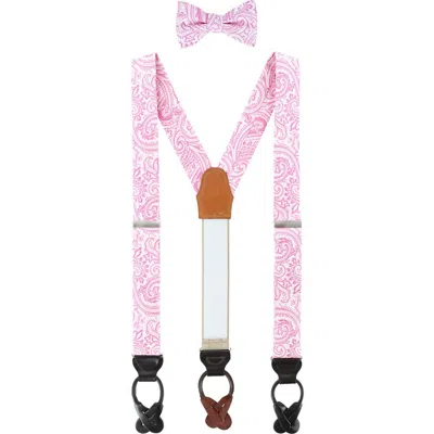 Trafalgar Sobee Paisley Silk Brace And Bow Tie Set In Pink