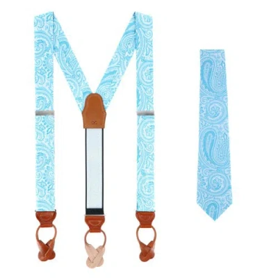 Trafalgar Sobee Paisley Silk Brace And Necktie In Light Blue
