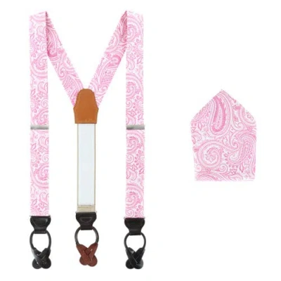 Trafalgar Sobee Paisley Silk Brace & Pocket Square Set In Pink