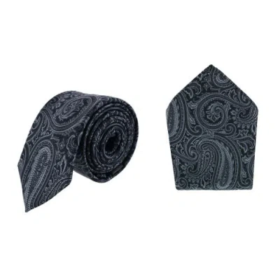 Trafalgar Sobee Paisley Silk Necktie And Pocket Square In Black