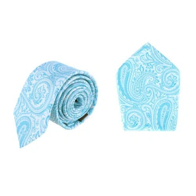 Trafalgar Sobee Paisley Silk Necktie And Pocket Square In Light Blue