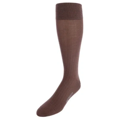 Trafalgar Sutton Fine Merino Wool Solid Color Ribbed Socks In Brown